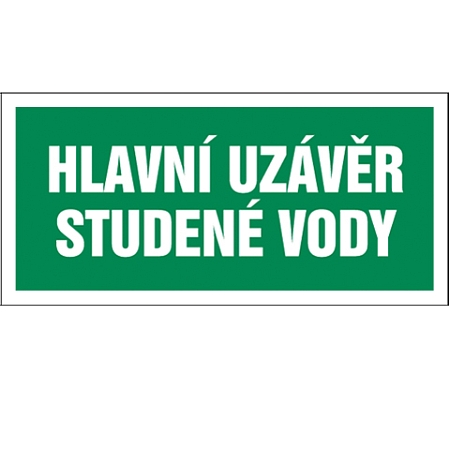 Značka Hlavní uzávěr studené vody, samolepicí fólie, 100 × 210 mm